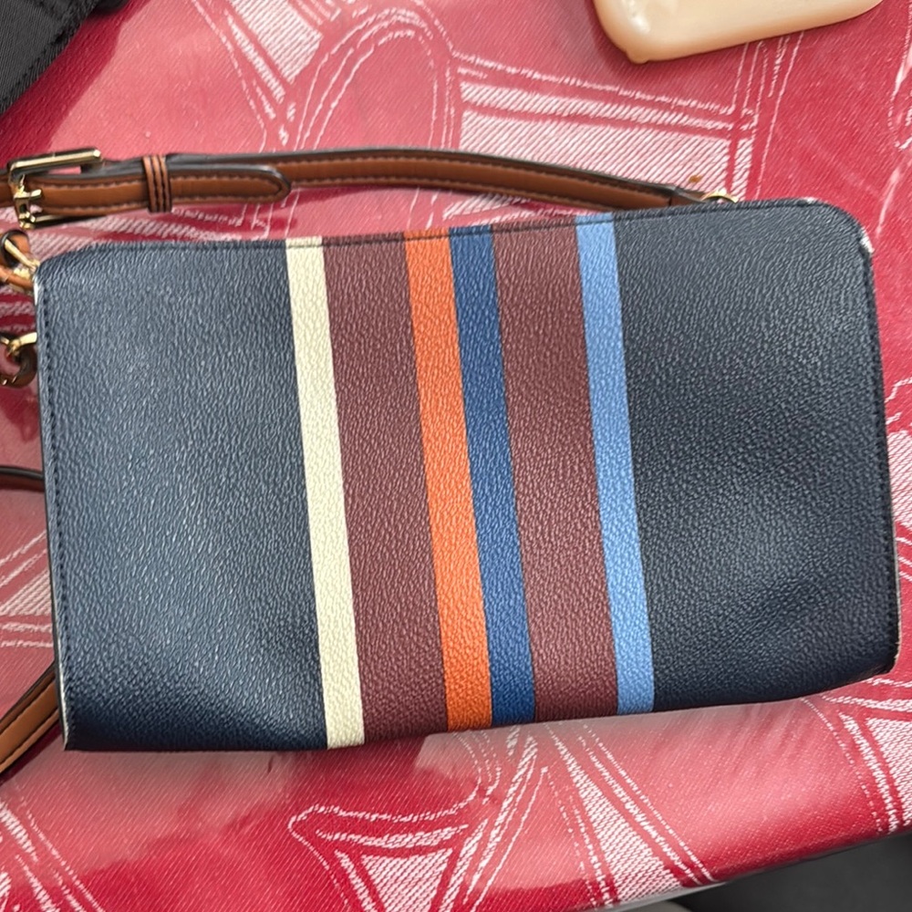 Tory Burch Blue and Brown Crossbody Bag with Striking Stripes - Picture 2 of 8